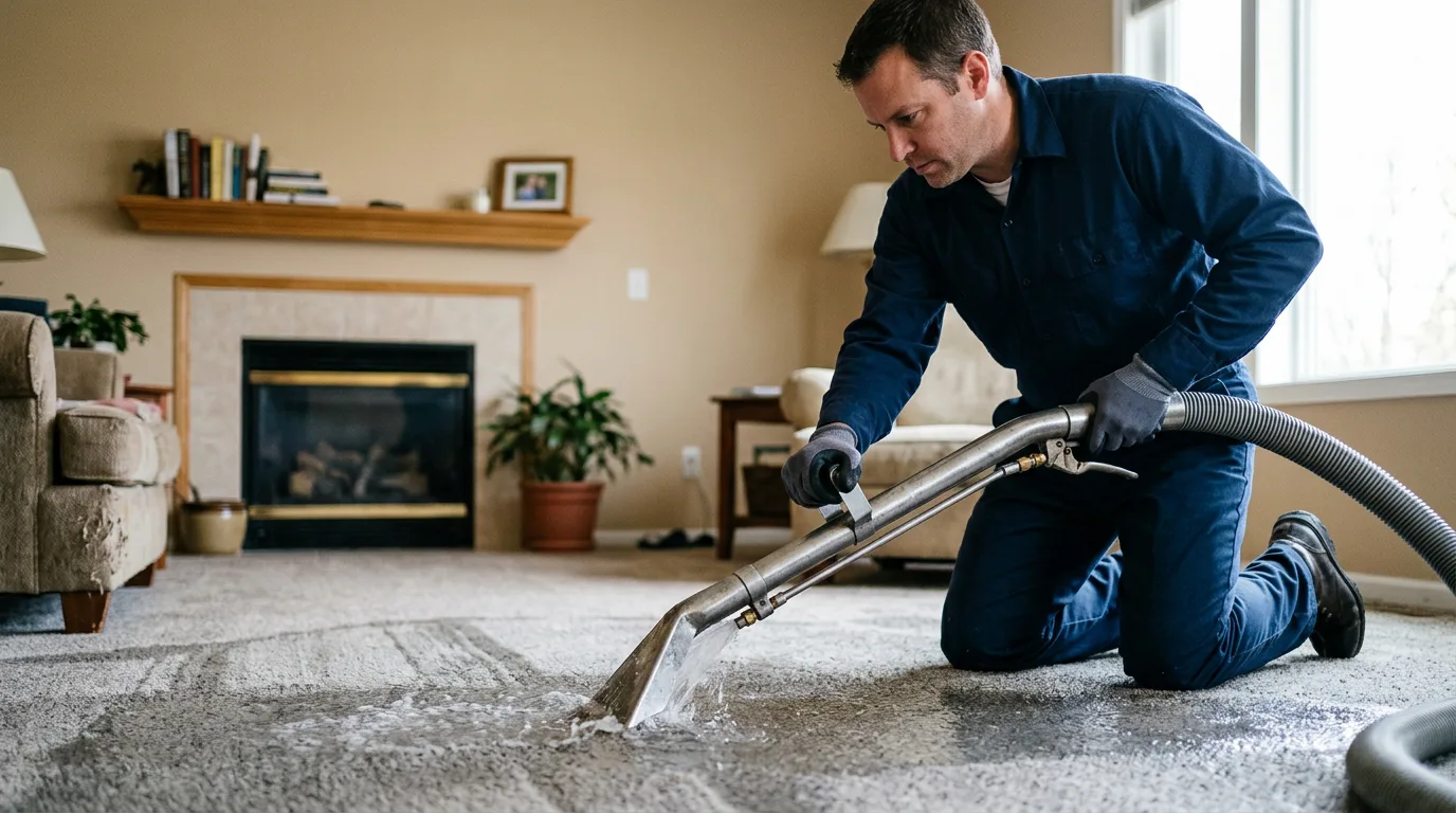 Water damage restoration technician working near Wright, KS